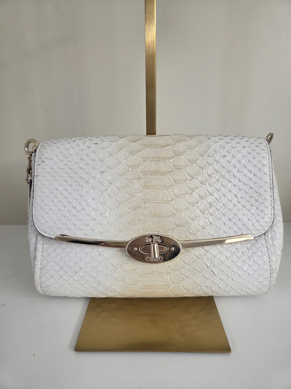 Coach Madison Python Embossed White Crossbody Bag with Gold Hardware